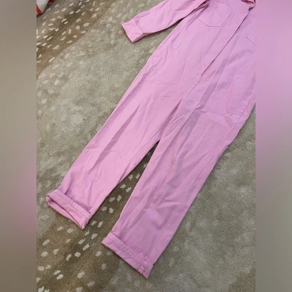 Ascot & Hart pink ribbed embroidered peace sign snap button jumpsuit size small - Picture 6 of 10